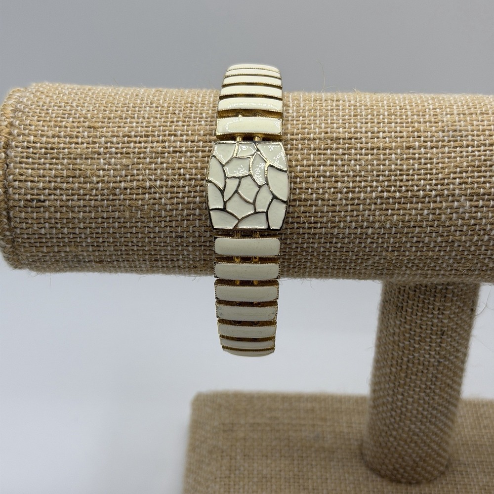 Vintage Hobe' Cuff Style Bangle Bracelet Enamel Gold  Mid Century Modern Chunky
